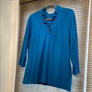 Appleseed's XL Blue Ruffled 3/4 Sleeve Tunic